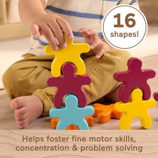 Fisher-Price Montessori Wooden Stacking Shapes Set Of 16 Wood Pieces For Toddlers & Kids