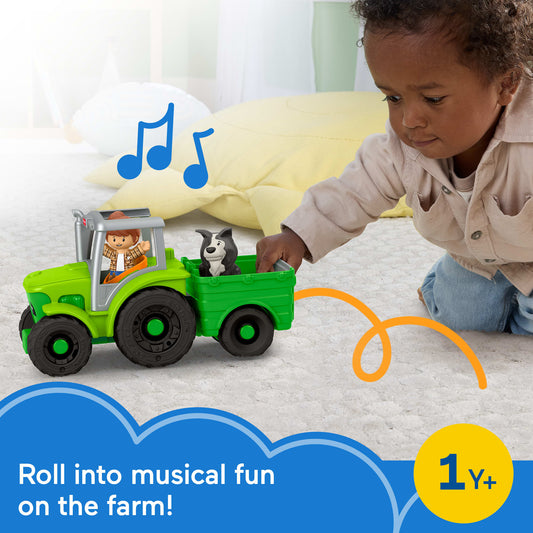 Fisher-Price Little People Push & Play Tractor, Musical Toy Farm Vehicle & 2 Figures For Toddlers, Multilanguage Version