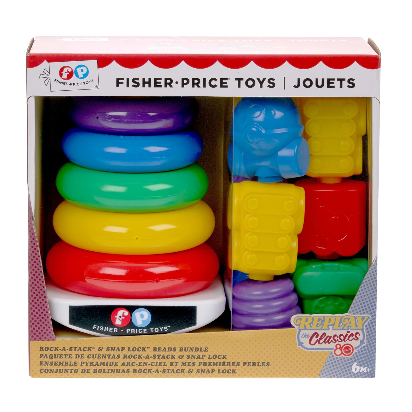 Fisher-Price Rock-A-Stack & Snap Lock Beads Baby Toy Set, Mattel Replay The Classics Collection