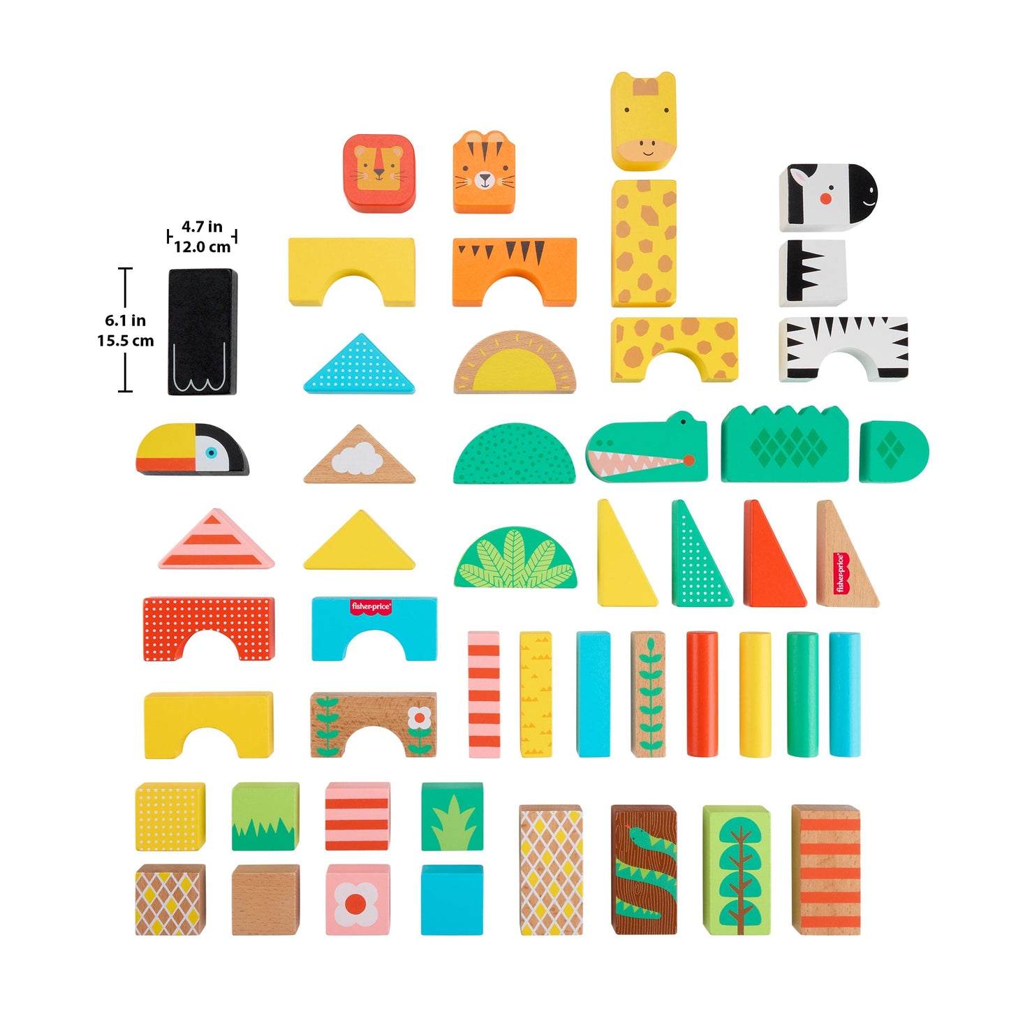 Fisher-Price Wooden Jungle Blocks, Animal-Themed Building Set For Toddlers, 50 Wood Pieces