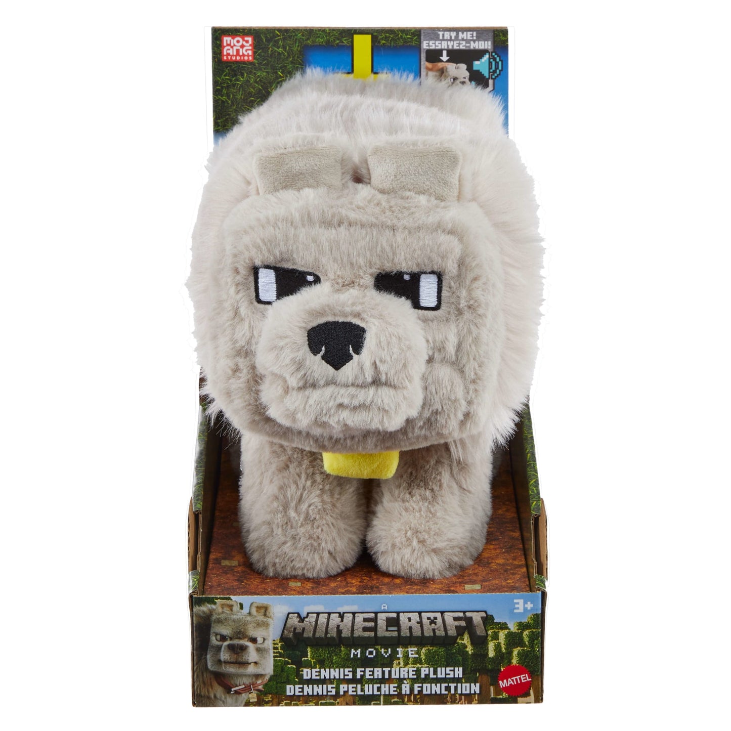 Minecraft Dennis The Wolf Interactive Plush Toy With Sounds & Moving Mouth, Inspired By The Movie