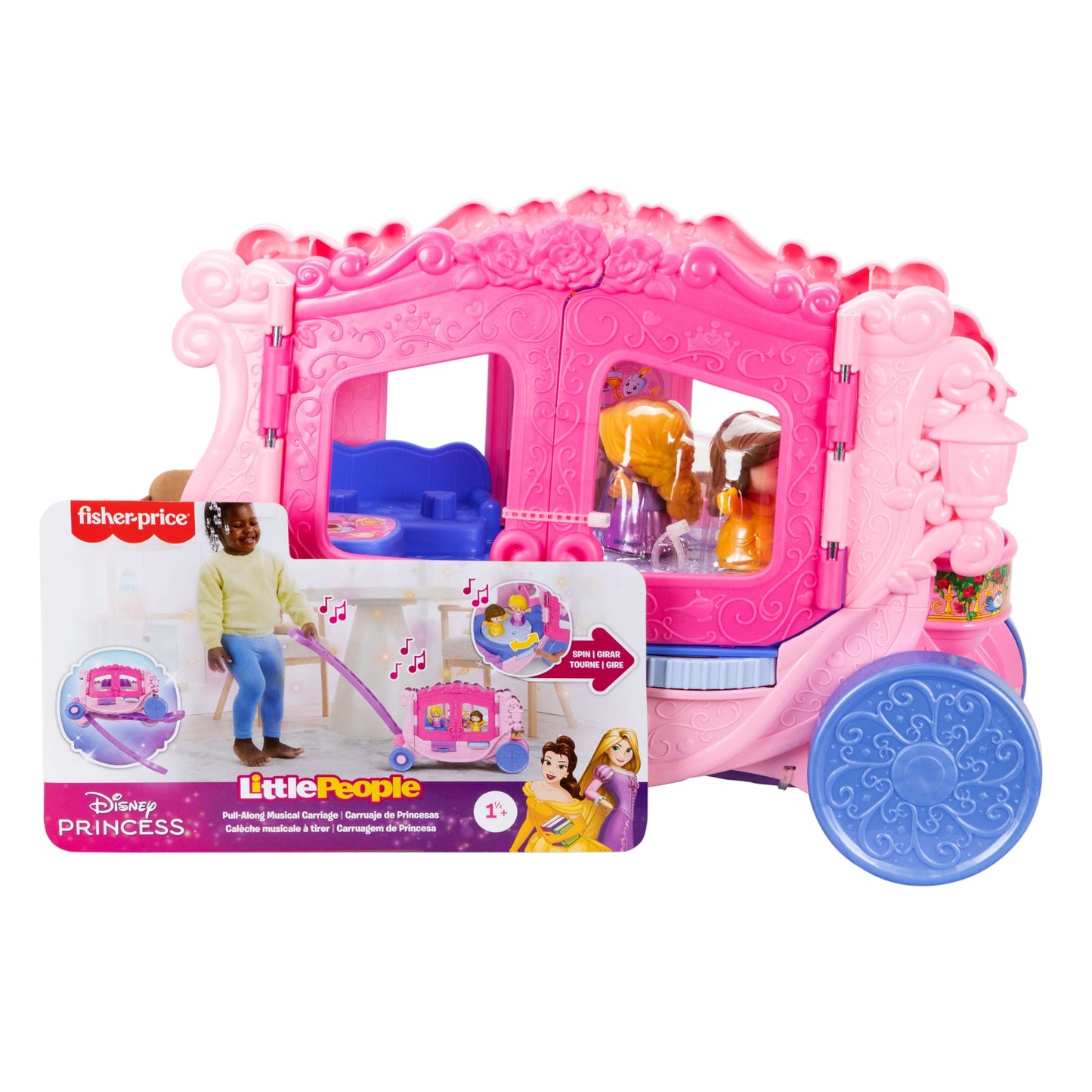 Fisher-Price Little People Disney Princess Pull-Along Musical Carriage Toddler Toy With 2 Figures