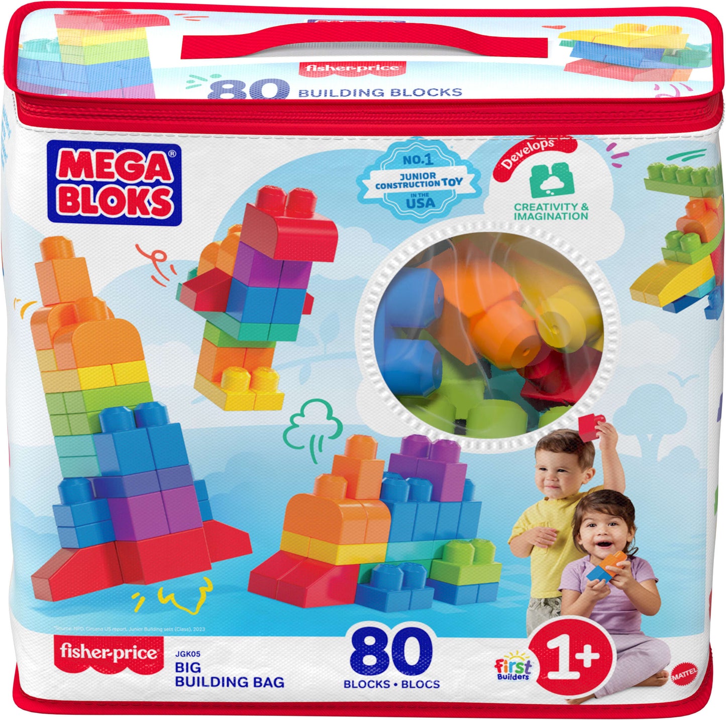 MEGA BLOKS First Builders Big Building Bag Toy Blocks With Storage Bag (80 Pieces) For Toddler
