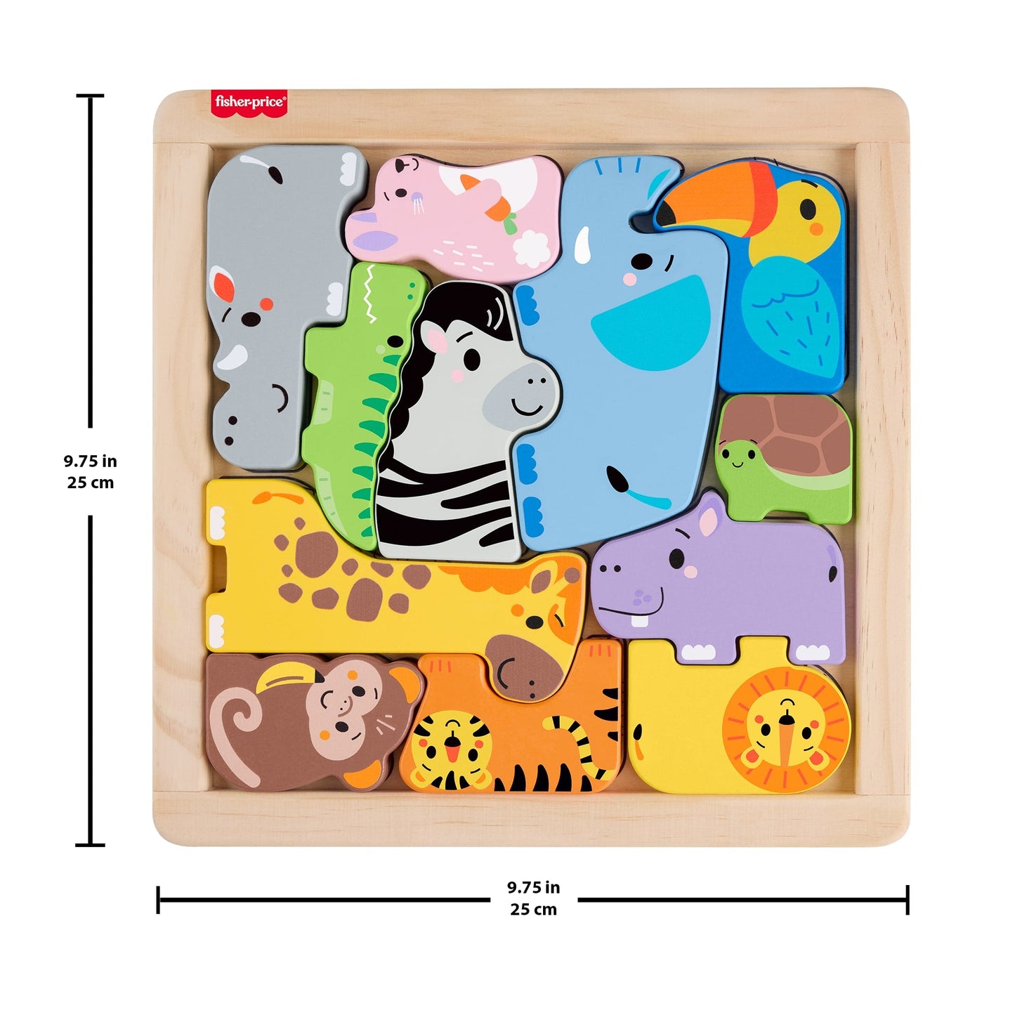 Fisher-Price Wooden Animal Puzzle, Shape-Sorting Activity For Kids, 13 Wood Pieces