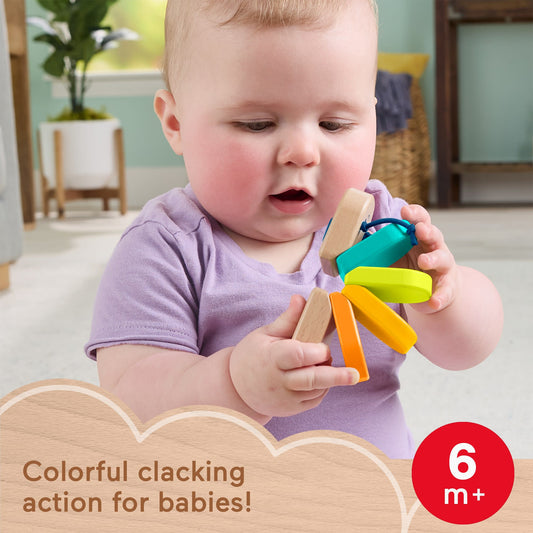 Fisher-Price Wooden Clacker Caterpillar Developmental Activity Rattle Toy For Baby, 1 Wood Piece