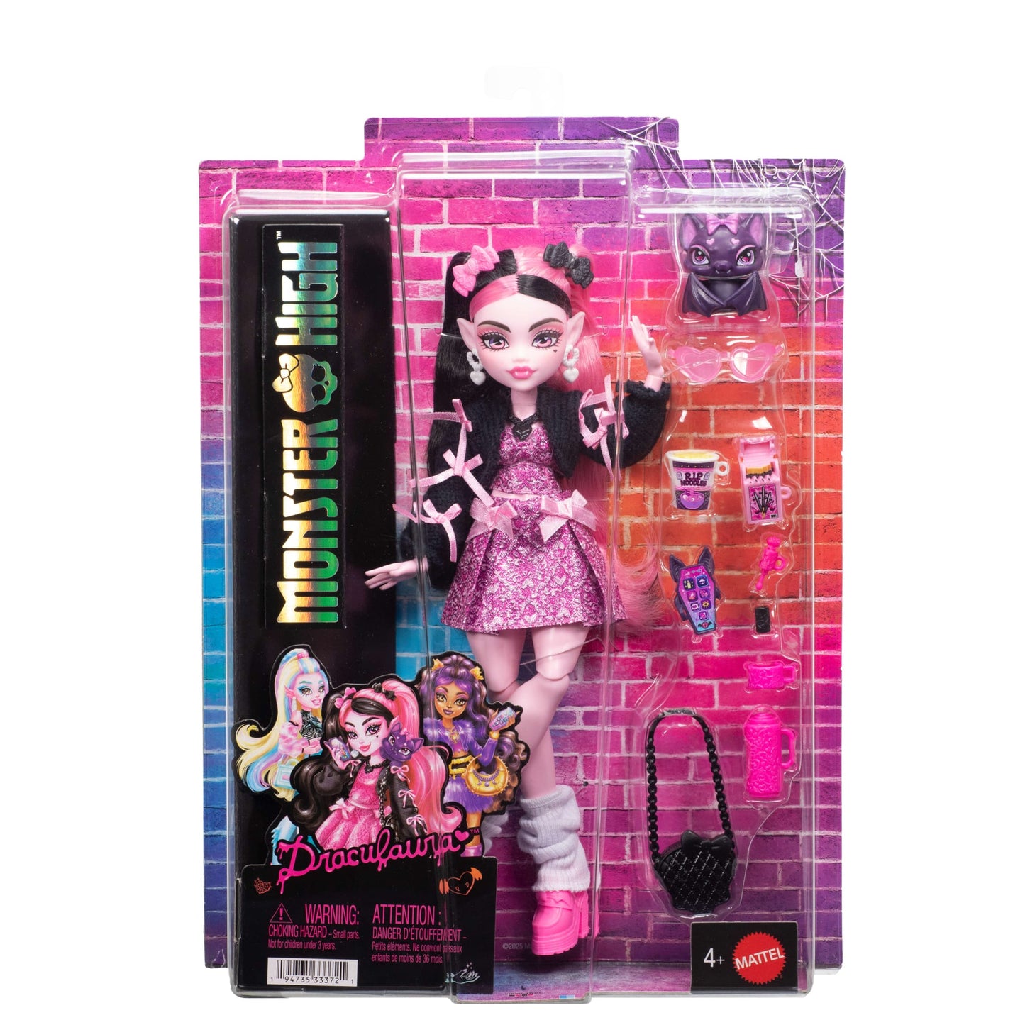 Monster High Draculaura Fashion Doll in Bow Dress With Pet Bat Count Fabulous And 7 Accessories