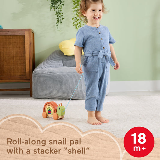 Fisher-Price Tiny Garden Wooden Pull-Along Stacking Snail Toddler Toy, 6 Wood Pieces