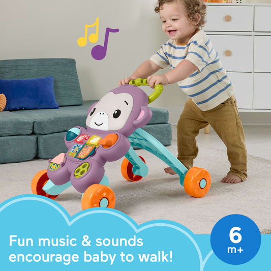 Fisher-Price Learn With Me Purple Monkey Push Walker, Baby Musical Learning Activity Toy