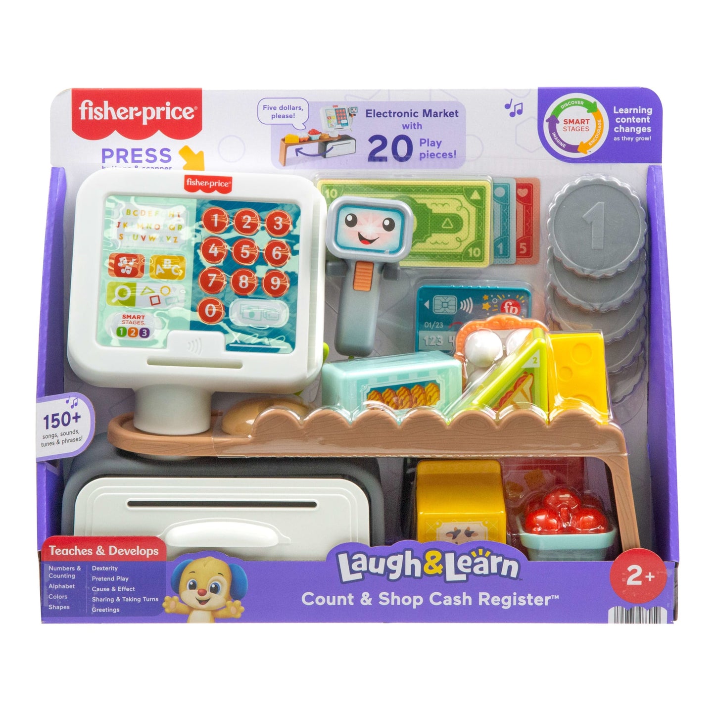 Fisher-Price Laugh & Learn Count & Shop Cash Register Electronic Toddler Learning Toy, 20 Pieces