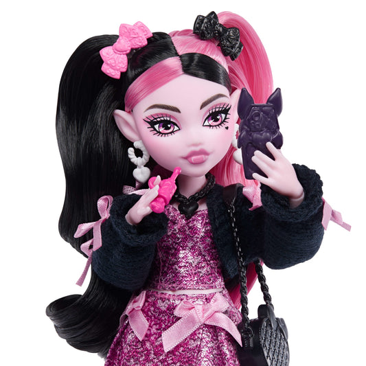 Monster High Draculaura Fashion Doll in Bow Dress With Pet Bat Count Fabulous And 7 Accessories