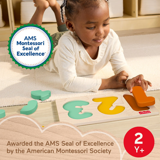 Fisher-Price Montessori Wooden 1-2-3 Puzzle, Toddler Learning Toy, 7 Wood Pieces