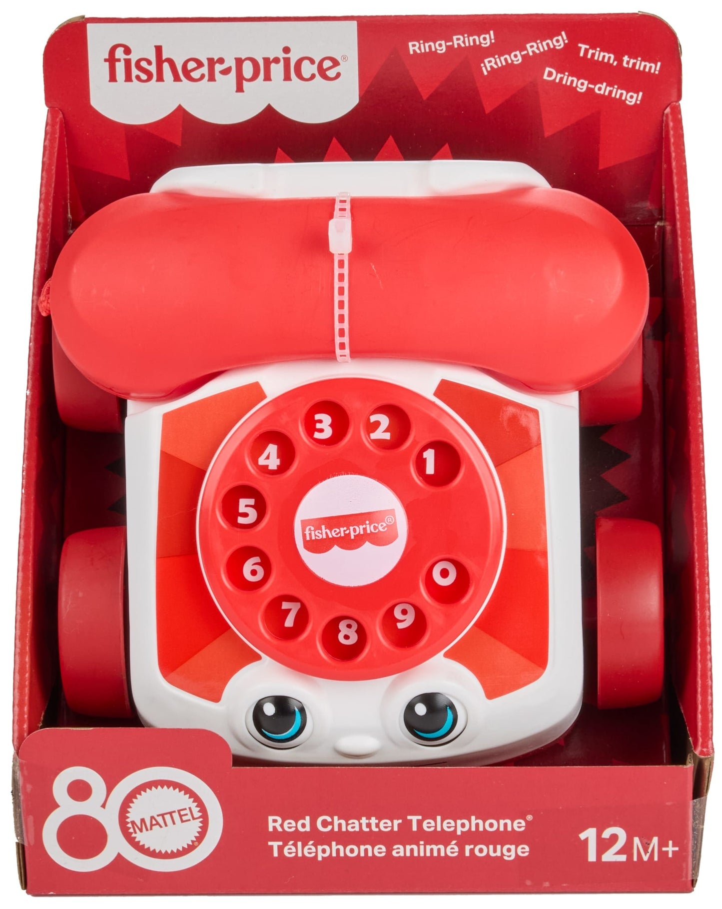 Fisher-Price Red Chatter Telephone Baby & Toddler Pull Toy, Mattel 80Th Anniversary Edition