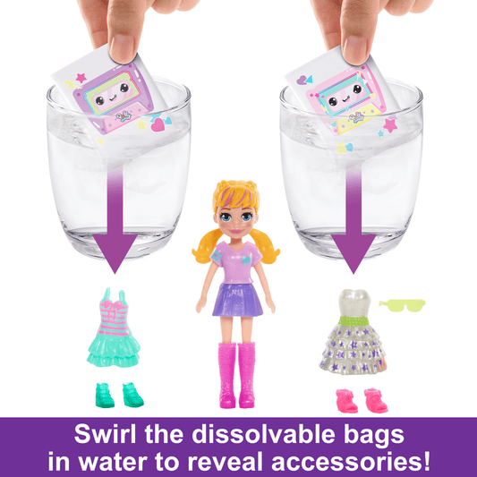 Polly Pocket Disco Dance Fashion Reveal Doll & Playset With Unboxing Surprises & Water Play