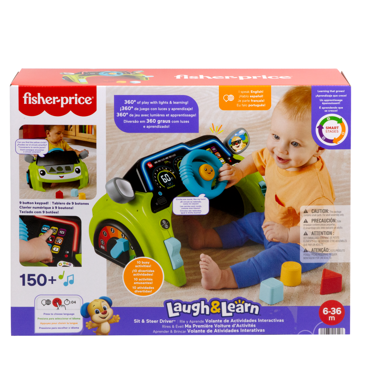 Fisher-Price Laugh & Learn Sit & Steer Driver Activity Center Baby & Toddler Learning Toy, Multilanguage Version