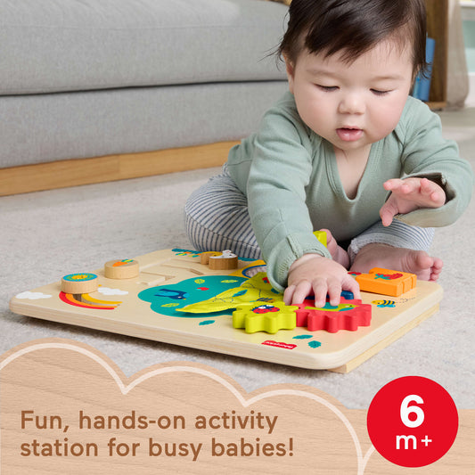 Fisher-Price Wooden Activity Station Baby Busy Board Toy For Developmental Play, 1 Wood Piece
