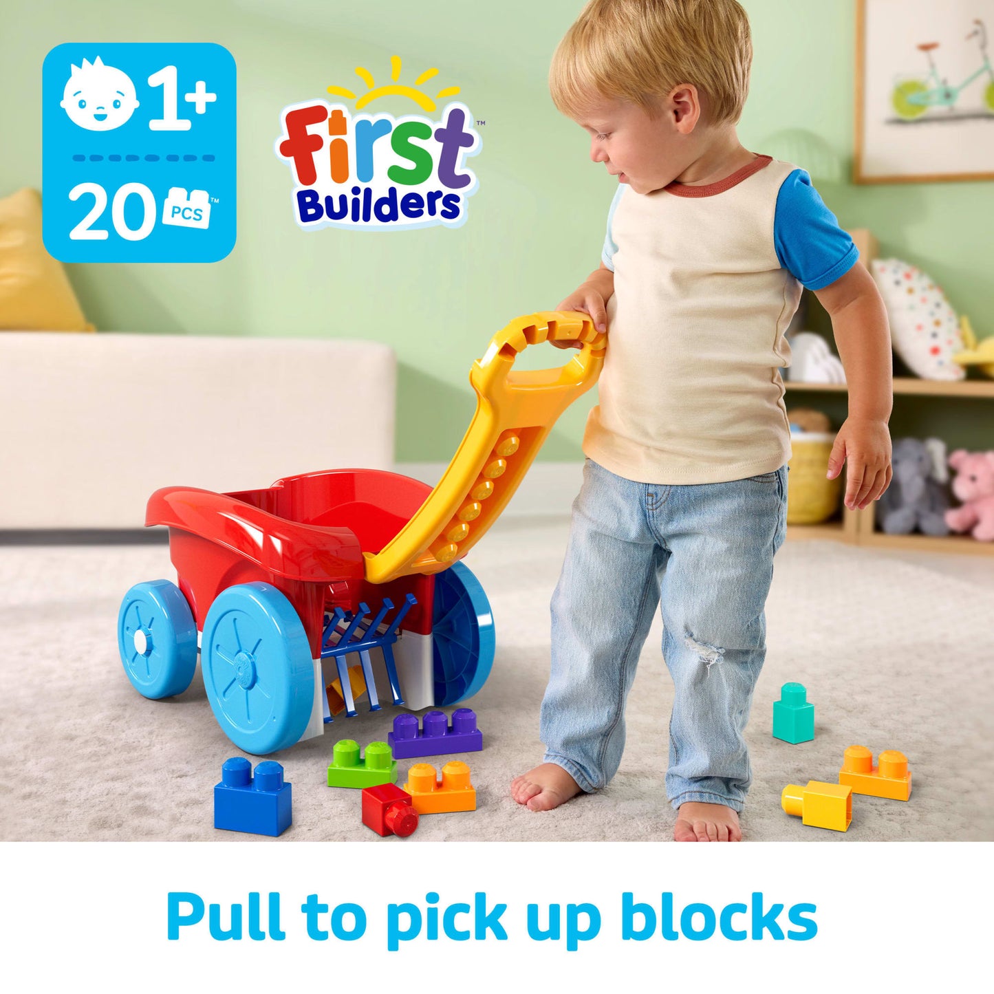 MEGA BLOKS First Builders Block Scooping Wagon With Storage (20 Pieces) For Toddlers