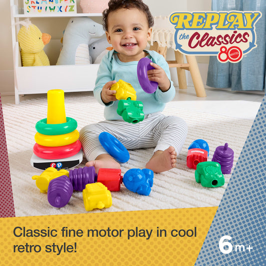 Fisher-Price Rock-A-Stack & Snap Lock Beads Baby Toy Set, Mattel Replay The Classics Collection