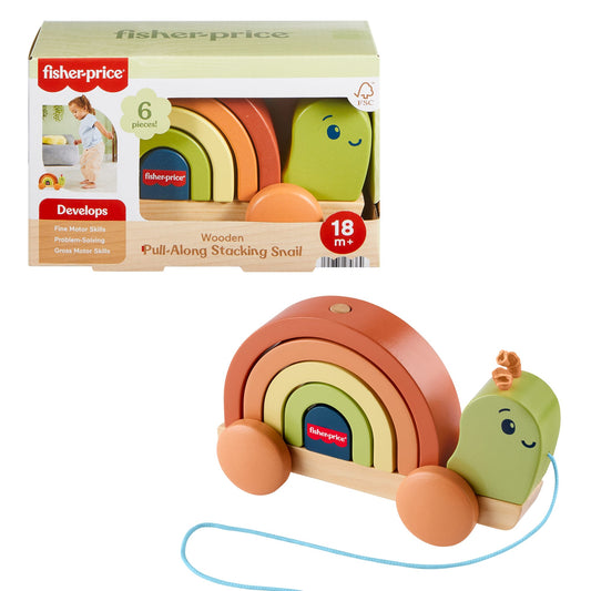 Fisher-Price Tiny Garden Wooden Pull-Along Stacking Snail Toddler Toy, 6 Wood Pieces