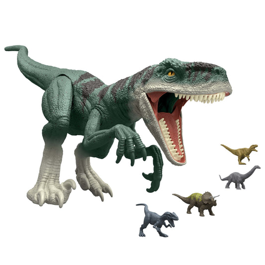 Jurassic World Super Colossal Dinosaur Pack With 1 XL 37 inch Long Atrociraptor, 4 Minis