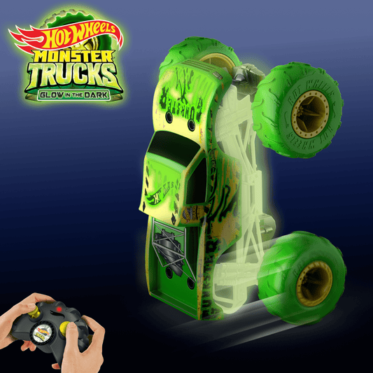 Hot Wheels Monster Trucks 1:15 Scale Gunkster Battery-Powered RC Truck, Glows in The Dark With All-Terrain Tires