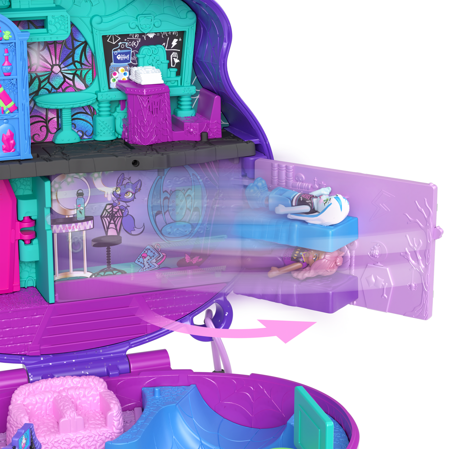Polly Pocket Monster High Compact With 3 Micro Dolls & 10 Accessories, Opens To High School
