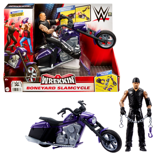 WWE Wrekkin’ Slamcycle Vehicle & Undertaker Action Figure, Toy Morotcycle With Breakaway Parts