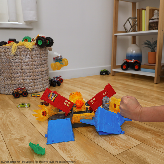 Hot Wheels Monster Trucks Power Smashers 5-Alarm Torch Tower Takedown Playset With 1:64 Scale Toy Truck & 2 Crushed Cars